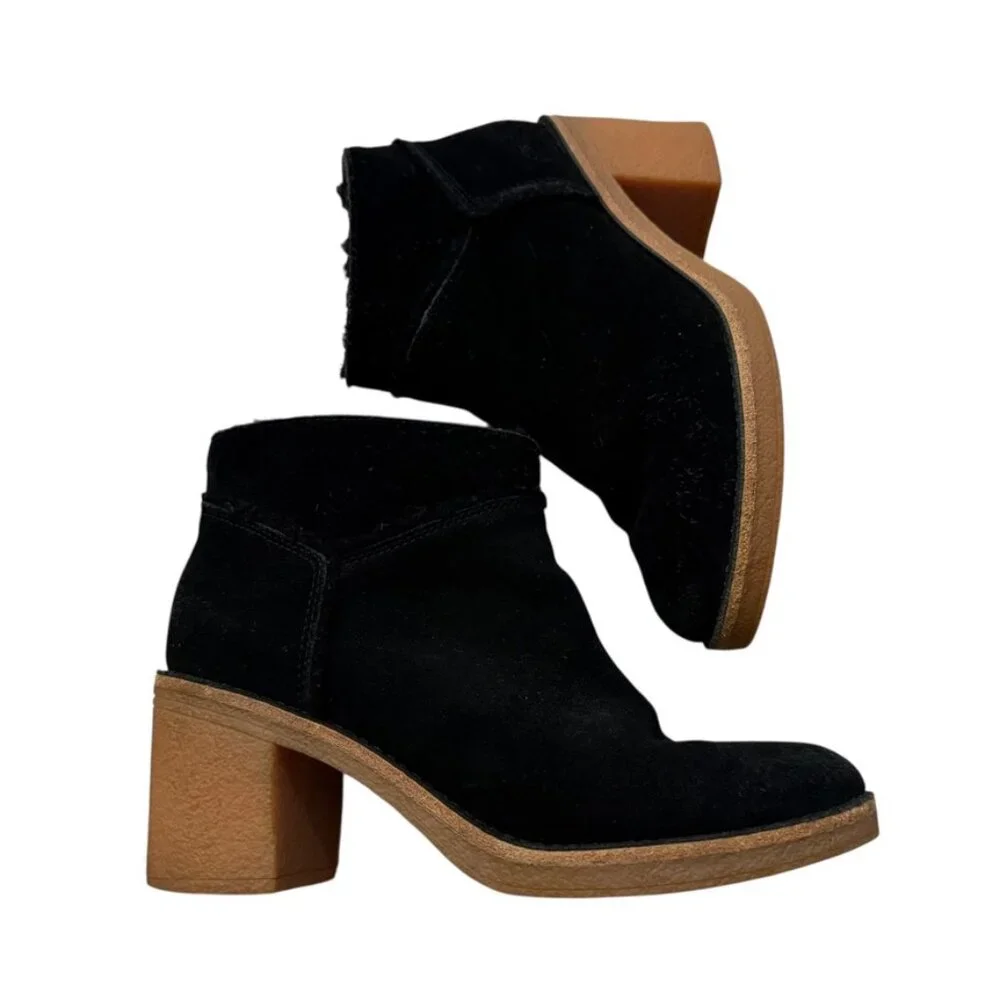 UGG Kasen chunky block heel black suede shearling ankle boots booties 3